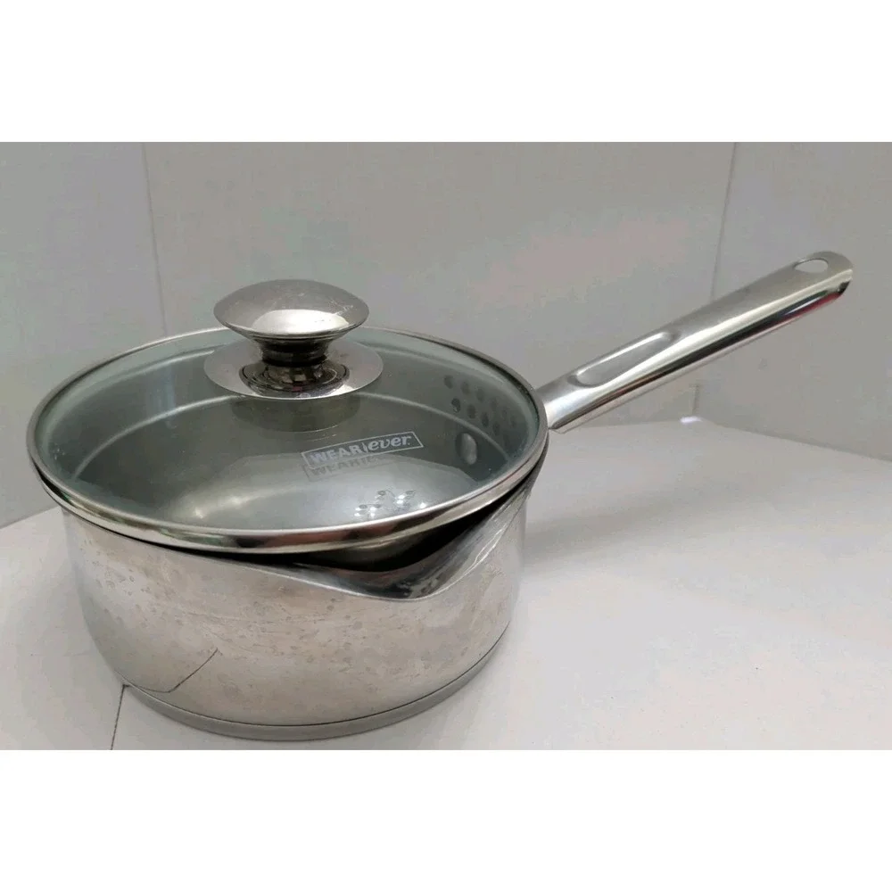 WEAREVER Stainless 1.5 Qt Double Spout/Strainer With Lid Sauce Pan Quality Pot